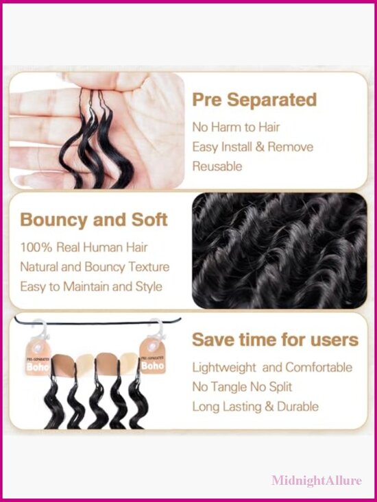 60g 50 Strands Deep Wave Human Crochet Hair Extensions Pre Separated Easy main image 6